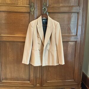 Zara Women's Beige Double-Breasted Blazer